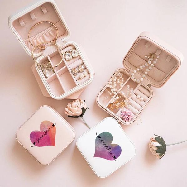 Pochettes à bijoux Boîte à bijoux personnalisée pour filles Coeurs d'amour personnalisés avec étui nom Cadeau de Noël pour la Saint-Valentin pour ses boîtes