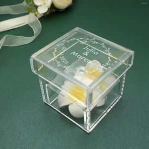 Bolsas de joyería Caja de portador de anillo de boda personalizada Soporte de acrílico Compromiso de propuesta transparente