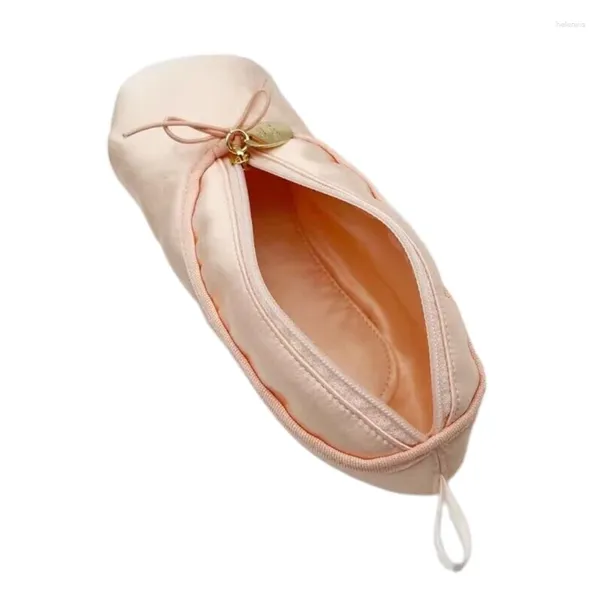 Bolsas de joyas zapatillas de ballet rosa satén estudiantil lápiz bolsita cosmética multifuncional