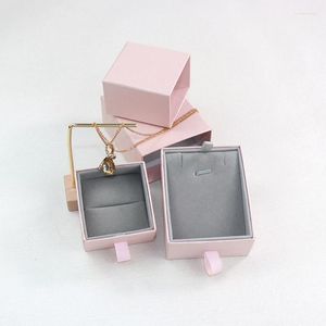 Bolsas de joyería Caja de papel de cajón rosa Cajas de regalo de embalaje de joyería de alta calidad Collar Anillo colgante Avaialbe 6X6X4CM 30pcs / Lot