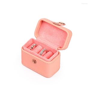 Sachets de bijoux Pink Mini Bagues-cadeaux Boîtes-cadeaux PU en cuir Box Box Organisateur pour femmes