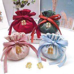 Pochettes à bijoux rose rouge vert bleu fond rond avec ruban métallique cordon de serrage sacs de bonbons de mariage Boutique Gfit sac de pochette d'emballage