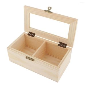 Sieraden zakjes gewoon houten doos thee organizer kast opslag w/ lock 2 slots