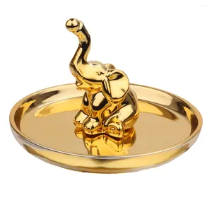 Bolsas de joyería Bandeja de almacenamiento plateada Anillo para el hogar Reloj Diseño en forma de elefante para tienda en casa (dorado)