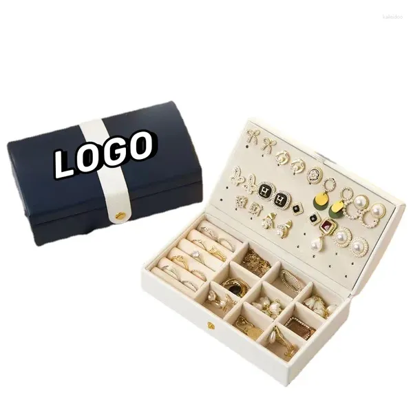 Boîte à bijoux Portable Boîte de boucles d'oreilles sur le logo personnalisé Anneau de rangement de grandes capacité