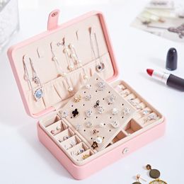 Pochettes à bijoux Portable en cuir PU Simple oreille clou boîte à bijoux petites boucles d'oreilles anneau multi-fonction Comestic cercueil organisateur