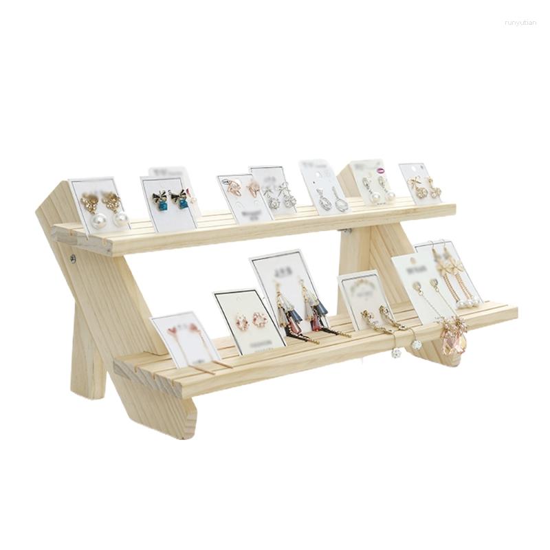 Jewelry Pouches Portable Wooden Retail Table Display Stand For Market Craft Shows Tradeshows Earring & Ring Rack 2/3/4-Tier
