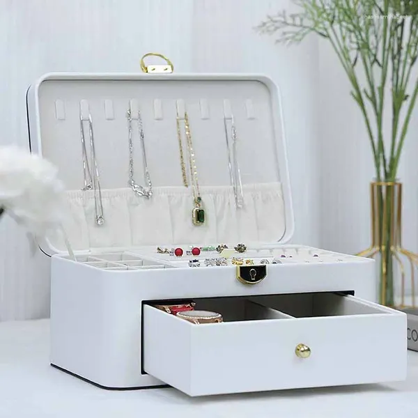 Pochettes à bijoux Boîte de rangement en cuir PU Multi-cellules avec serrure Lunettes de soleil Montre Collier Bracelet Bague Boucle d'oreille Boîtes d'affichage de stockage