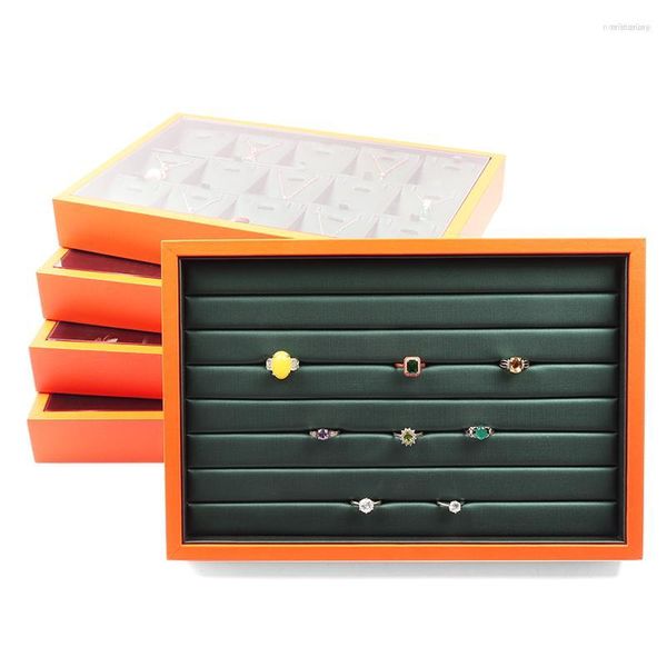 Pochettes à bijoux Plaque en cuir PU Anneau acrylique avec couvercle Pendentif de stockage d'affichage de perles nues