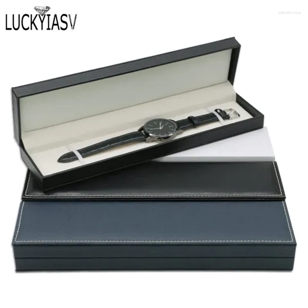 Boîte de rangement de montre de montre en cuir de bijoux de bijoux carré pour le bracelet affichage cadeau de fixation d'élastique de fixation