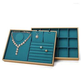 Bolsas para joyas, bandeja de exhibición multiforma de PU, organizador de pendientes azul, soporte para collar con colgante, 12/15 ranuras, bandejas de exhibición en blanco