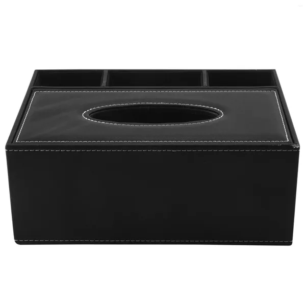 Bolsas de joyería Caja de pañuelos de PU Soporte de control remoto Organizador de escritorio multifuncional Lápiz Tijera Contenedor (negro)