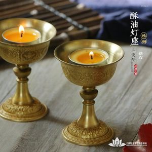 Pochettes à bijoux porte-lampe à beurre en cuivre pur chandelier huit de bon augure longue et lumineuse pour bouddha tasse d'approvisionnement en eau