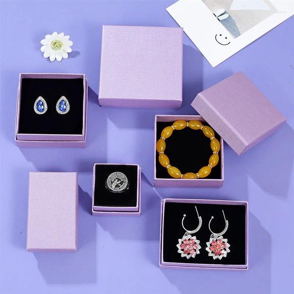 Pochettes à bijoux violet, emballage d'accessoires, boîte-cadeau, Bracelet, collier, bague, boucle d'oreille, emballage Kraft fait à la main