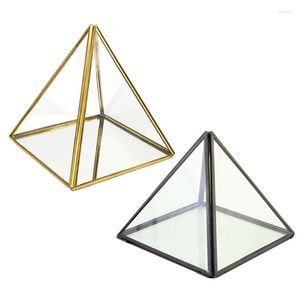 Bolsas para joyas, caja de almacenamiento piramidal, soporte de diseño de terrario de cristal, maceta de planta de aire suculenta facetada transparente/recuerdo (No