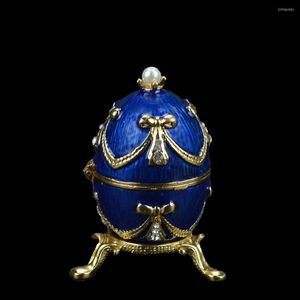 Pochettes à bijoux QIFU Metal Design Blue Faberge Style Egg Box For Gift