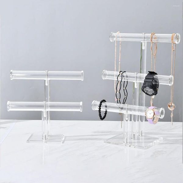 Estante para bolsas de joyería, Base estable, soporte de almacenamiento de varios niveles, diadema acrílica, reloj, collar, soporte de exhibición de barra en T, accesorio