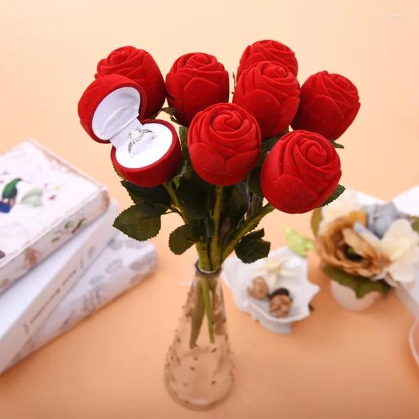 Pochettes à bijoux, boîte décorative pour bague Rose rouge, cadeau de saint-valentin, proposition créative personnalisée, mariage