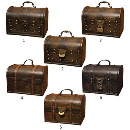 Sieraden zakjes retro elegante houten piraten opbergdoos met slot vintage schatkist voor organisator home decoratie c1fc