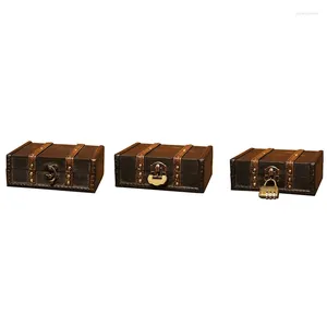 Chérie de trésor rétro de bijoux avec serrure Boîte de rangement en bois vintage Organisateur de style antique pour la gamme de garde-robe