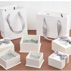 Sieraden Zakjes Lint Strik Organizer Voor Vrouwen Papier Geschenkdoos Verpakking Ringen Oorbel Armband Ketting Case Met Spons