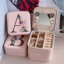 Joyas Pouches Anillos Pendientes Caja de cremallera Carta personalizada Caso de viaje de cuero Propuesta de dama de honor Joyería Su regalo