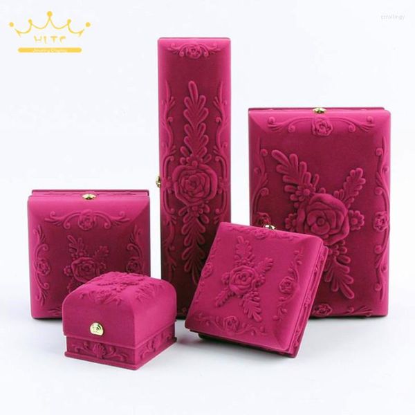 Bolsas para joyas Caja en relieve de rosa Anillo Pulsera Collar Colgante Empaquetado Exhibición Prensa en las uñas
