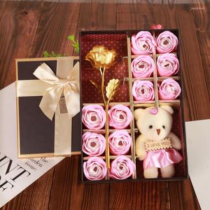 Pochettes à bijoux Bouquet de roses en boîte avec des fleurs de savon artificielles parfumées Simulation créative Anniversaire de la Saint-Valentin Cadeau romantique