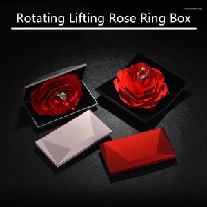 Sieraden zakjes roteren tillen rozen bloemring doos bruiloft fluweel plastic valentijn verrassing cadeauverpakking display creativiteit