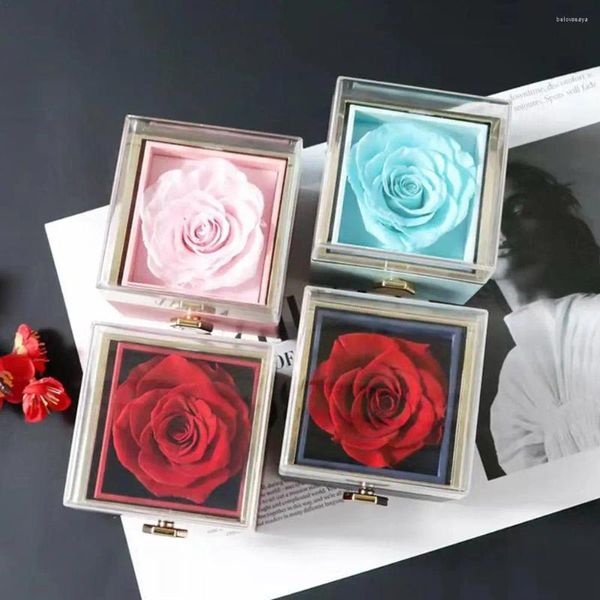 Bolsas de joyería Caja de regalo de rosa giratoria Collar de acrílico Flor para novia Madre 2024 Regalos románticos de Navidad
