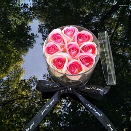 Pochettes à bijoux rondes en acrylique transparent, boîte à fleurs de roses, organisateur de maquillage, cadeau de luxe fait à la main, multifonctionnel pour la saint-valentin