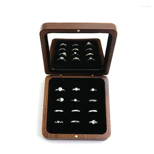 Bolsas de joyería Caja de portador de anillo de boda rústica Propuesta personalizada Compromiso Regalos de cortejo Titular de madera Regalo