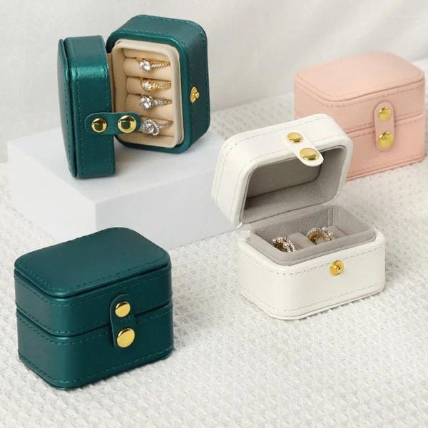 Bolsas de joyería Caja de viaje simple Organizador portátil Mini PU Cuero Pequeñas cajas de almacenamiento para anillos Regalo Mujeres Niñas