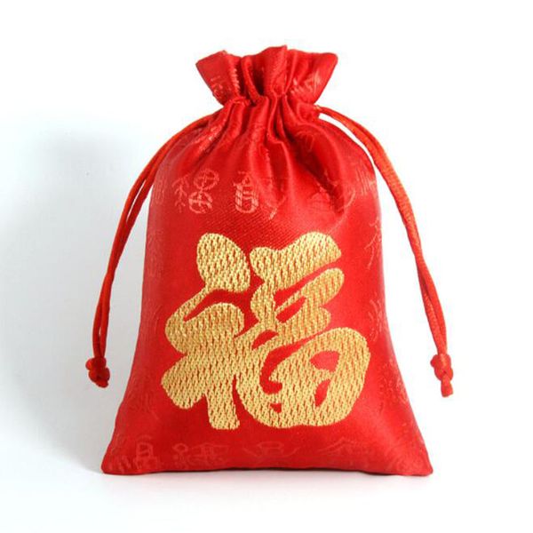 Bijoux Pouches petit accessoire Emballage Tissu Sac à cordonnet rouge vintage FU chinois chanceux de mots Pouch Coins Sacs ZC1778