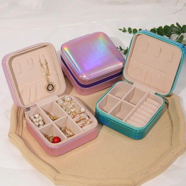 Bolsas para joyería, caja pequeña de cuero de viaje, soporte de cremallera de almacenamiento de una sola capa para anillos, pendientes, collares, pantalla T8DE