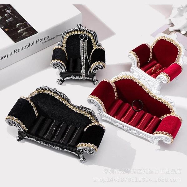 Pochettes à bijoux en forme de canapé, boîte de rangement d'anneaux, petits supports de rangement en velours 3XUA