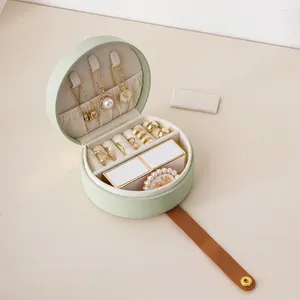 Sieradenzakjes Effen kleur Macarone Box Eenvoudig draagbaar PU Ketting Ring Case Container Oorbel Organizer Reizen