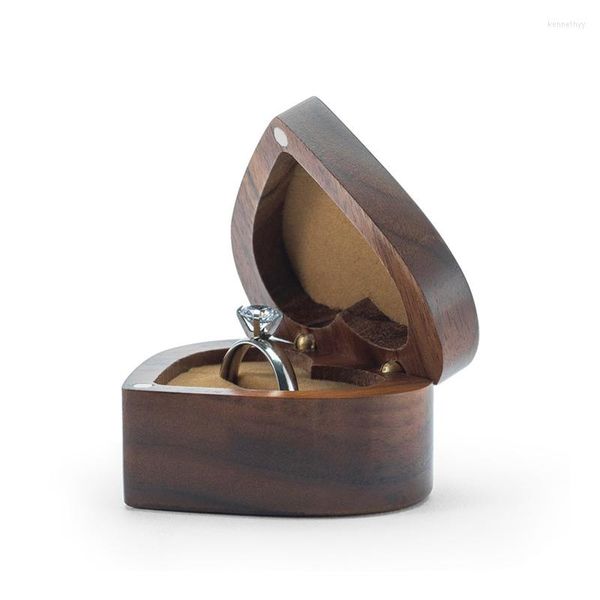 Pochettes à bijoux en bois massif, boîte à bagues en forme de cœur, petite vitrine de rangement Portable avec aimant
