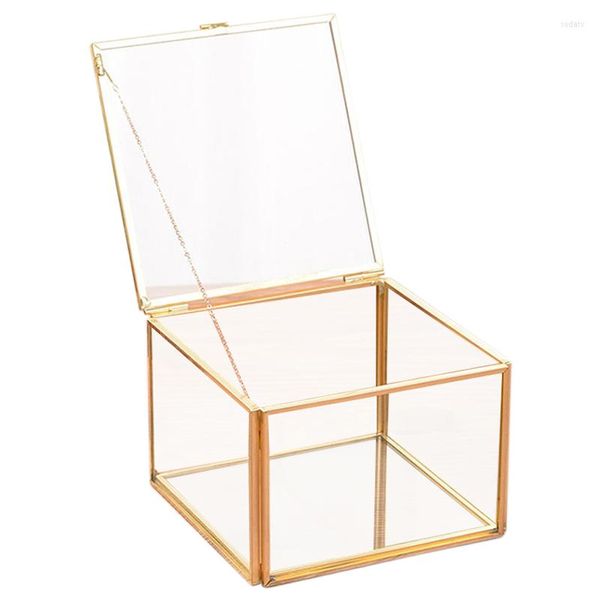 Bolsas de joyería, caja de almacenamiento de espejo con geometría de cristal de apertura cuadrada, caja de almacenamiento para decoración de flores eternas, artesanías