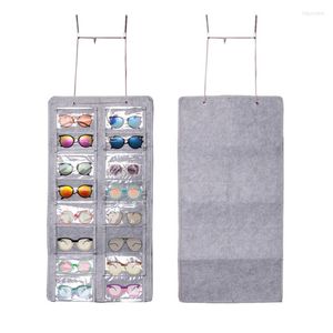 Sieraden zakjes zonnebrillen organizer opslag hangende stofbestendige muurzak bril Zakhouder 16 vilt slots voor boetiekwinkel Home Gray