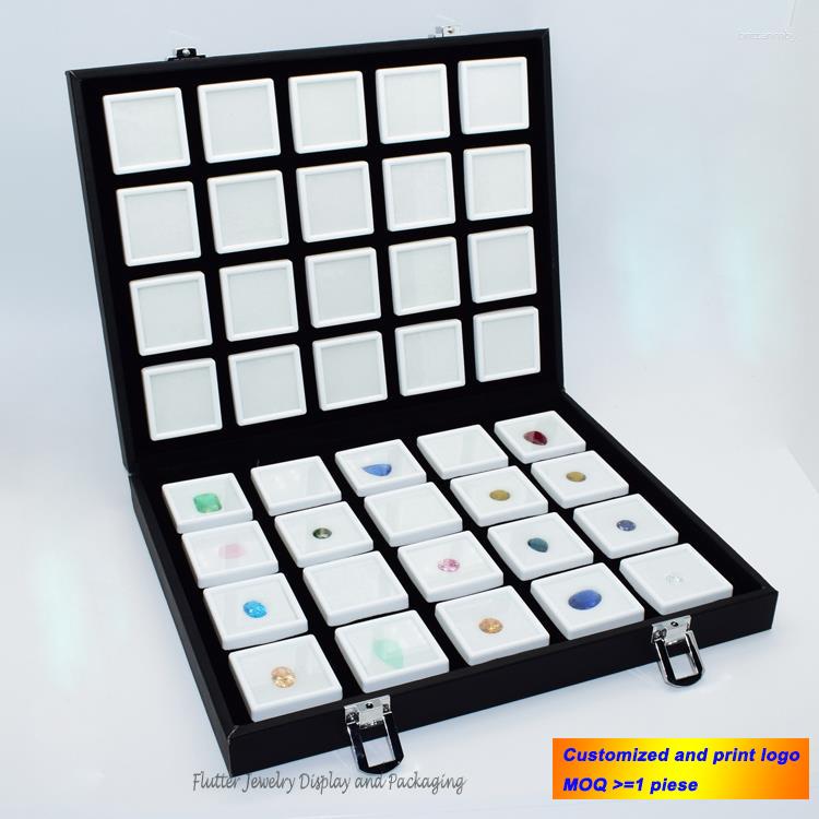 Schmuckbeutel Hochwertige Kunstleder-Edelstein-Aufbewahrungstasche Diamant-Display-Box-Etui Tragbares Reisetablett mit 40 Stück 4 4-cm-Boxen