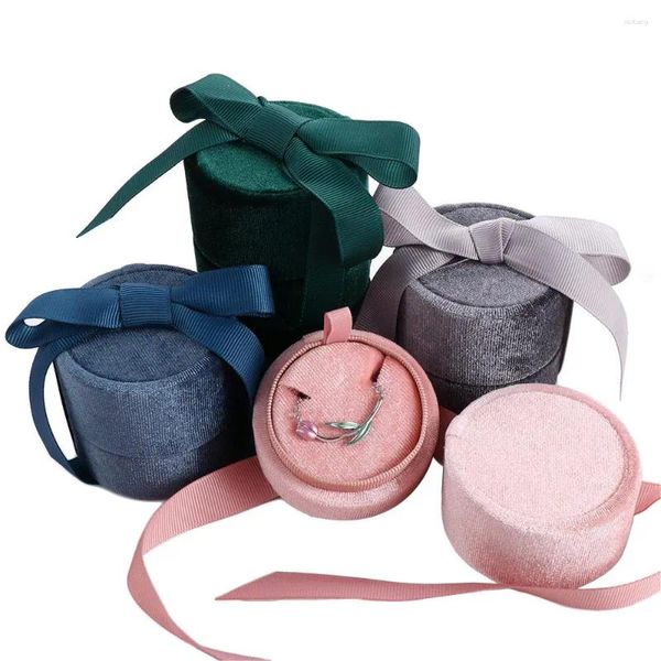 Pochettes à bijoux en velours rond, boîte-cadeau pour collier, nœud papillon, accessoires de mode, présentoir