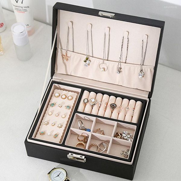 Pochettes à bijoux Top Vente Boîte Portable Fraîche Et Simple Avec Miroir De Maquillage Colliers Boucles D'oreilles Anneau Multi-fonction Stockage De Bijoux