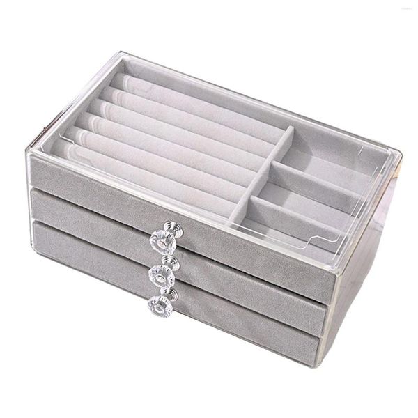 Organisateur acrylique transparent de poches de bijoux avec 3 tiroirs divers compartiments