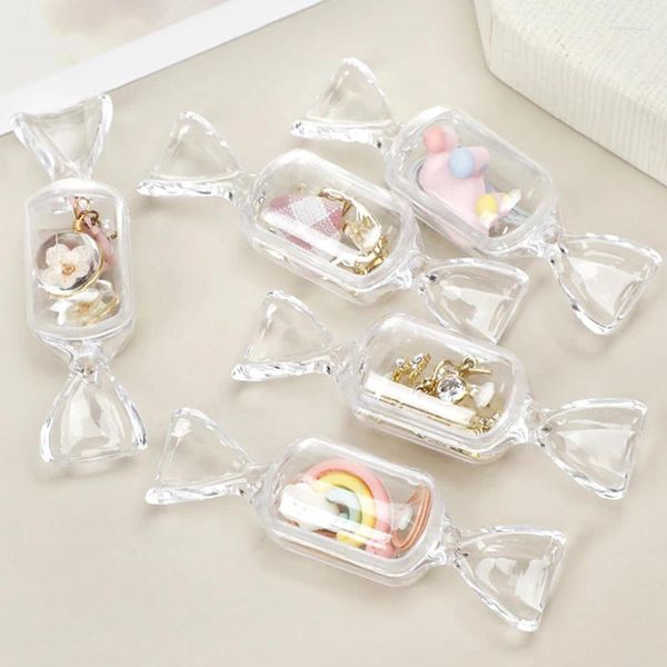 Pochettes à bijoux boîte transparente en forme de bonbon Mini boîtes de rangement en plastique porte-anneau boucle d'oreille organisateur présentoirs d'emballage cadeaux