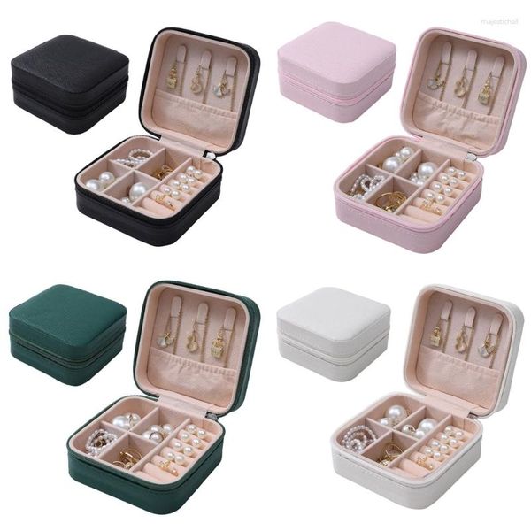 Pochettes à bijoux boîte de voyage petite pour femmes filles PU cuirs Mini Portable stockage présentoir boucles d'oreilles T8DE