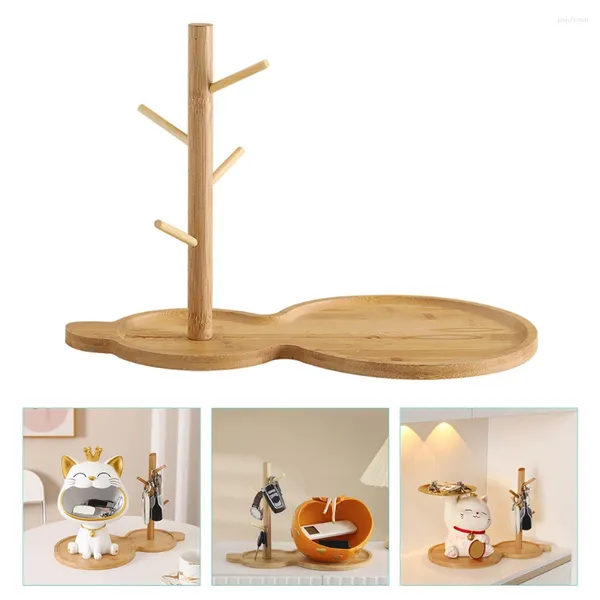 Plateau de rangement pour pochettes à bijoux, organisateur de couverts, porte-clés en bois naturel, présentoir de bibelots en bambou