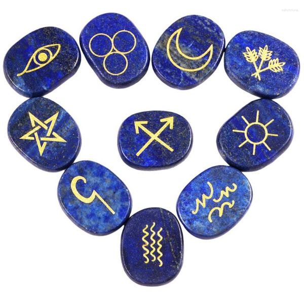 Pochettes à bijoux TUMBEELLUWA 10Pc pierres runes naturelles avec symboles tziganes gravés ensemble guérison Reiki sorcellerie cristal pour la méditation