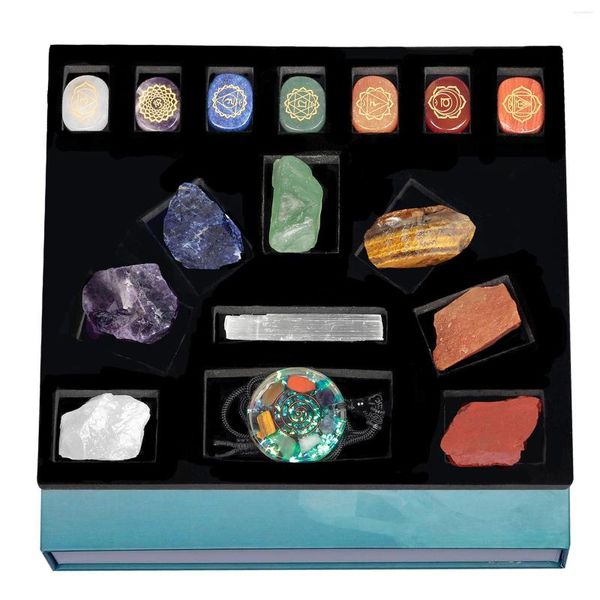 TUMBEELLUWA 7 Chakra Stones Starter Kit Poli Gravé Orgone Pendentif Collier Sélénite Baguette Guérison Cristal Reiki Ensemble