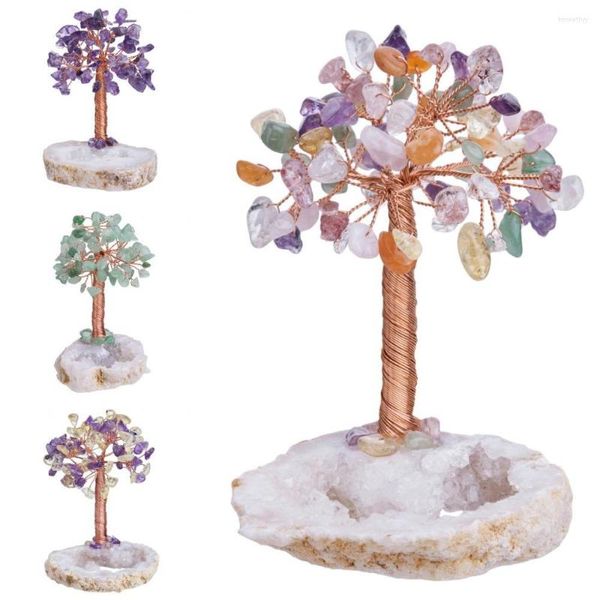 Pochettes à bijoux TUMBEELLUWA Arbre de cristal fait à la main Géode naturelle Drusy Tranches Base Bonsaï Argent Chanceux Richesse Fengshui Figurine Décor